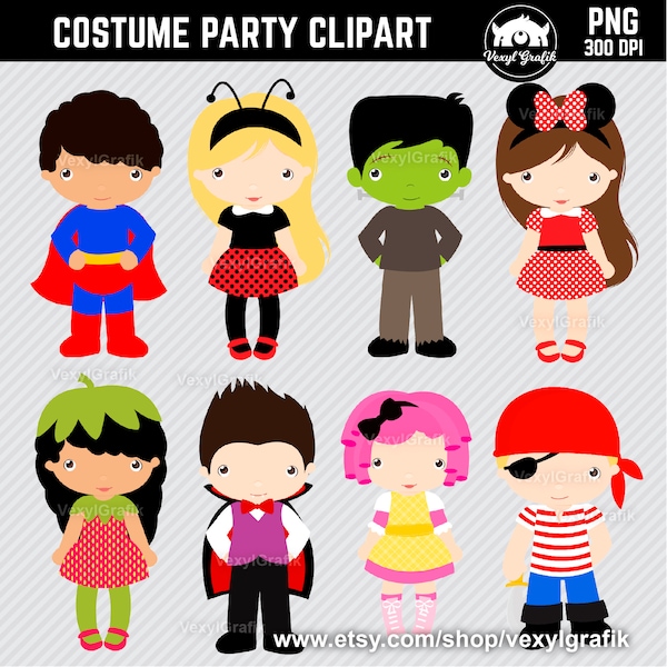 Tale Costumes Clipart, Instant Download PNG files - 300 Dpi, Baby Shower Clipart, Nursery Clipart, Halloween Costumes, Trick or Treat