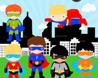 Superhero Boys Clipart, Instant Download PNG files - 300 Dpi, Baby Shower Clipart, Nursery Clipart, Hero Clipart, Superheroes Superboy 2