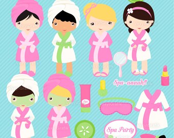 Spa Clipart, Instant Download PNG files - 300 Dpi, Baby Shower Clipart, Nursery Clipart, Slumber, Manicure, Pedicure, Cute Girls, Pamper