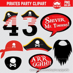 Pirates Party Clipart, Instant Download PNG files - 300 Dpi, Baby Shower Clipart, Nursery Clipart, Pirate Clipart, Pirate Png, Captain, Boat