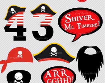 Pirates Party Clipart, Instant Download PNG files - 300 Dpi, Baby Shower Clipart, Nursery Clipart, Pirate Clipart, Pirate Png, Captain, Boat