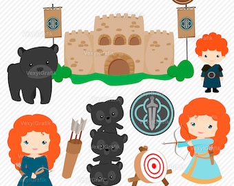 Merida Clipart, Instant Download PNG files - 300 Dpi, Baby Shower Clipart, Nursery Clipart, Princess Clipart, Fairy tale Clipart, Merida Png