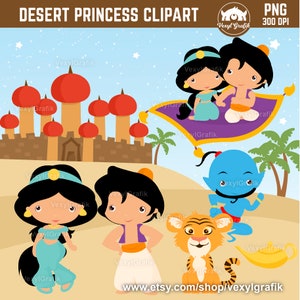 Arabian Princess Clipart, Instant Download PNG files - 300 Dpi, Baby Shower Clipart, Nursery Clipart, Princess Clipart, Fairytale Clipart