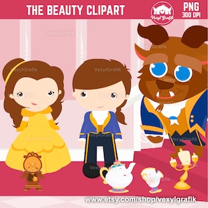 Beauty and the Beast Clipart, Instant Download PNG files - 300 Dpi, Baby Shower Clipart, Nursery Clipart, Princess Clipart, Belle Clipart