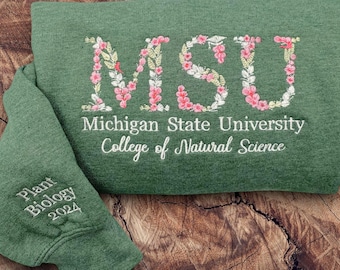 Custom College Embroidered Sweatshirt, College University High School Crewneck, Graduation Gift For Friend, Floral Letter Embroidered Hoodie