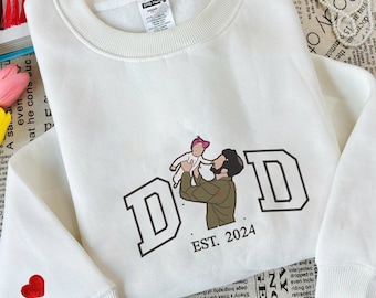 Besticktes Dad-Sweatshirt mit personalisiertem Foto, personalisiertes Geschenk, Custom Dad EST Geburtstagsfeier Hoodie, Vater-T-Shirt, Vatertagsgeschenk