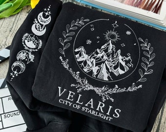 Sweat brodé Velaris, sweat à capuche brodé Velaris City Of Starlight, City of Starlight, pull SJM, chemise The Night Court, chemise ACOTAR