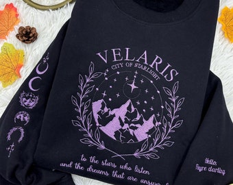 Velaris Embroidered Sweatshirt, Velaris sweatshirt, Night Court Symbol Embroidered, Velaris City Of Starlight Embroidered Shirt, SJM sweater
