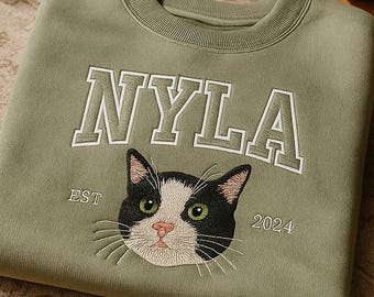 Custom Pet Face Embroidered Sweatshirt, Personalized Cat Face Shirt, Custom Dog Shirt, Christmas Gift, Custom Pet Shirt, Lover Pet Gift