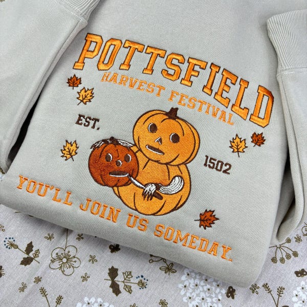 Embroidered  Pottsfield Harvest Festival Pumpkin Carver Sweatshirt, Over The Garden Wall Halloween Shirt, Spooky Season Shirt, Fall Autumn