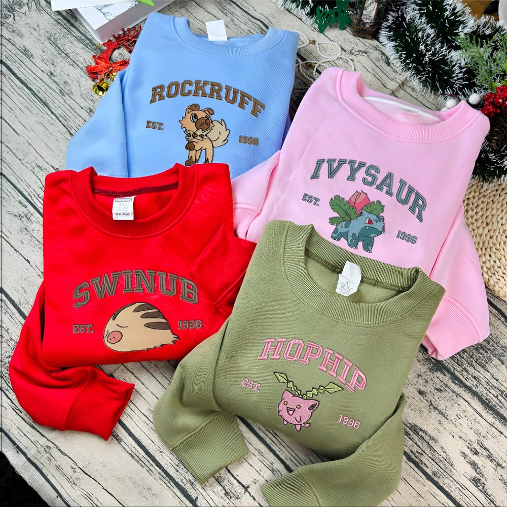 Custom Anime Poke Embroidered Sweatshirt, Poke Shirt, Embroidered Hoodie, Design Embroidered Shirt, Anime Sweatshirt, Best Gift, Anime Poke