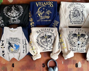 Fourth Wing Embroidered Sweatshirt,Custom Basgiath War College, Velaris City Of Starlight, Violet Sorrengail, Xaden Riorson, Fantasy Reader