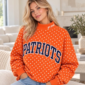 Custom Team Name Polka Dot Mockneck Sweatshirt, Diamond Velvet Applique, Embroidered Game Day Pullover