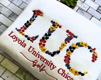 Custom College Embroidered Sweatshirt, Floral Letter Embroidered Hoodie, College University High School Crewneck, Graduation Gift For Friend