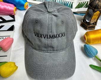 Custom EMBROIDERED Roman Numeral Cap, Initial Heart Custom Embroidered Hat, Anniversary Date,Personalized Cap, Bachelorette,Anniversary Gift