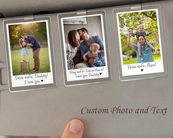 Pappa bilvisirklämma, anpassad fotoram, kör säker fotopresent till pappa, barnfotoram, biltillbehör, kör säkert pappa, fotopresent till par
