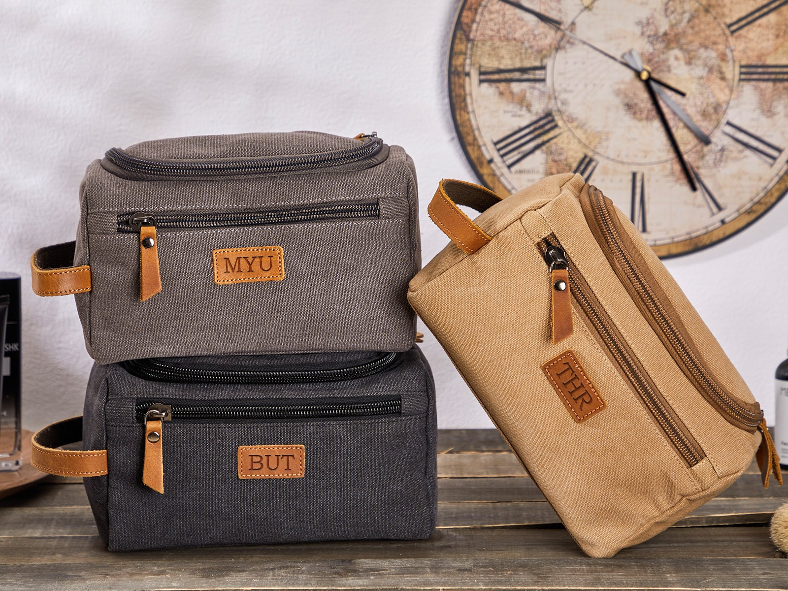 Men's Leather Toiletry Bag Personalized Dopp Kit for Him Etsy