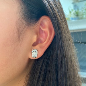 Pave Owl Earrings with Black Crystal Accent