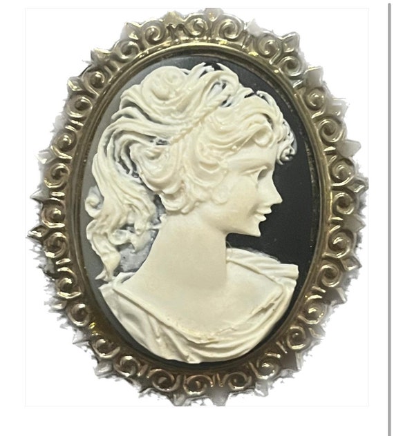 Vintage Navy Blue and White cameo brooch