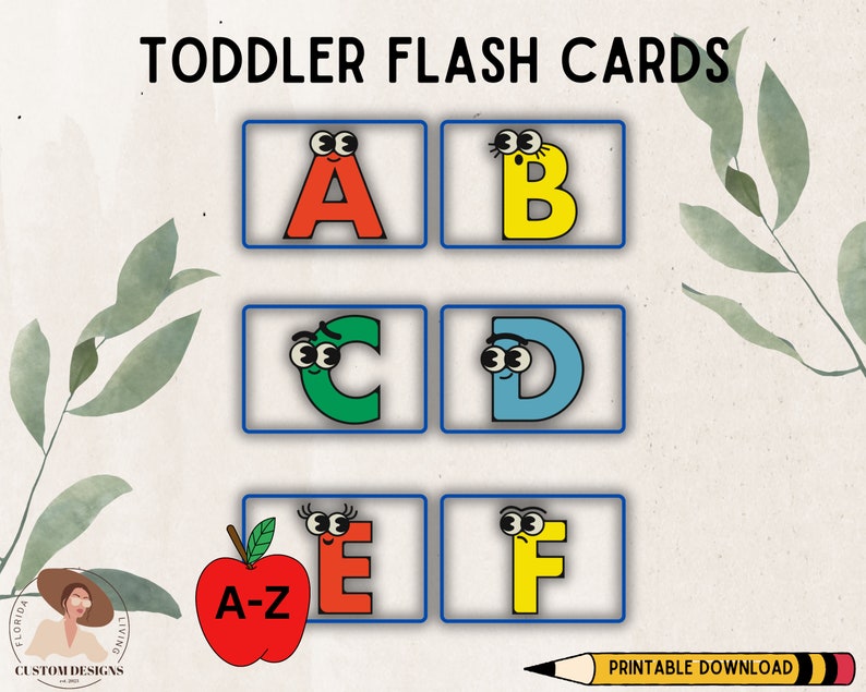 Toddler Flash Cards Abc's Flash Cards Printable Flash Etsy