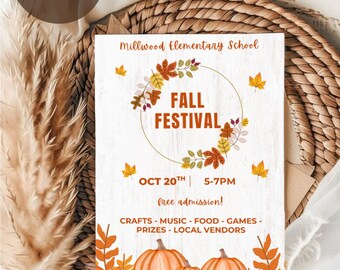 Fall Festival Flyer | Editable Canva Template | Autumn Fair Poster | Pumpkin Patch Flyer | School or Church Event Printable