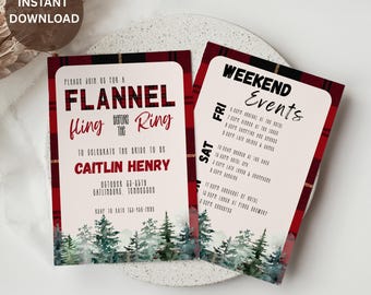 Flannel Fling Before the Ring Invite & Itinerary | Fall Bachelorette Party Template | Rustic Autumn Bach Weekend Printable | Plaid Theme