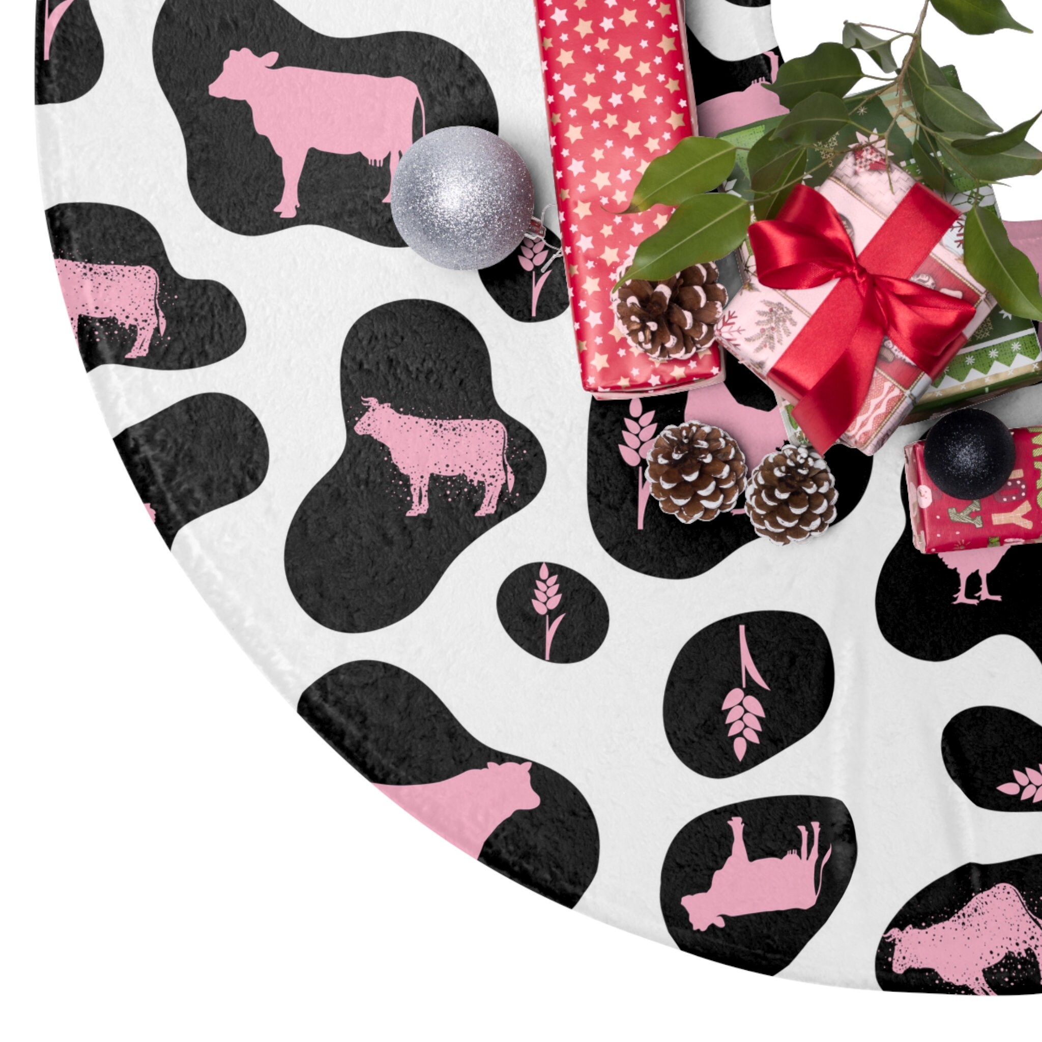 Cow Chicken Wheat Cow Print Christmas Tree Skirts Etsy