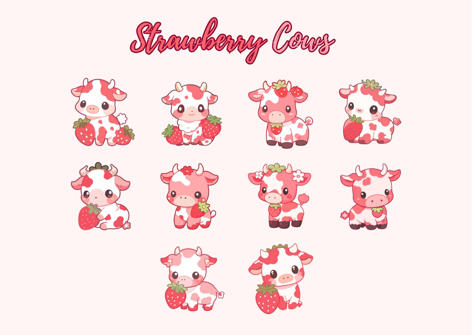 Cartoon Strawberry Cow Clipart Cute Kawaii Cow Clip Art Strawberry Cow