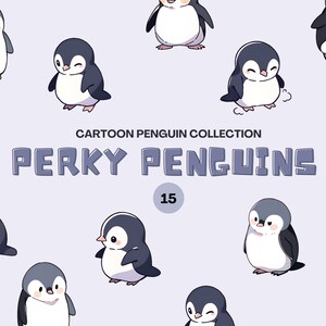 Cartoon Penguin Clipart - Cute Kawaii Penguin Clip Art - Penguin Stickers - DIY - Instant Digital Download - PNG Bundle - Commercial Use