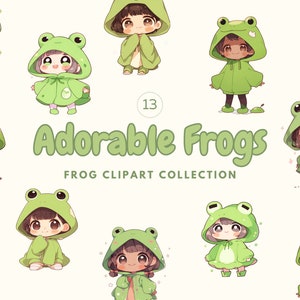 Cute Frog Clipart - Kawaii Frog Illustrations - DIY Invitation Cards - Nursery Décor - Cartoon Clip Art- Frog Stickers - Toad Clipart - Tote