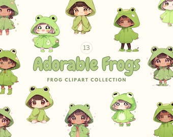 Cute Frog Clipart - Kawaii Frog Illustrations - DIY Invitation Cards - Nursery Décor - Cartoon Clip Art- Frog Stickers - Toad Clipart - Tote