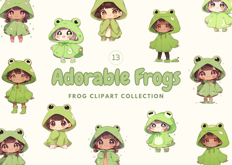 Cute Frog Clipart - Kawaii Frog Illustrations - DIY Invitation Cards ...