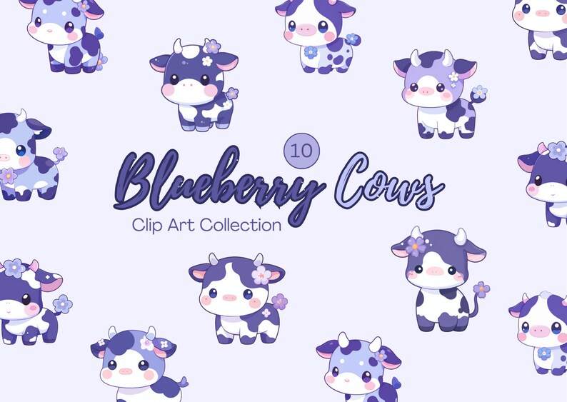 Cartoon Strawberry Cow Clipart Blueberry Cow Clipart Cute Kawaii Cow Clip Art Cow Stickers