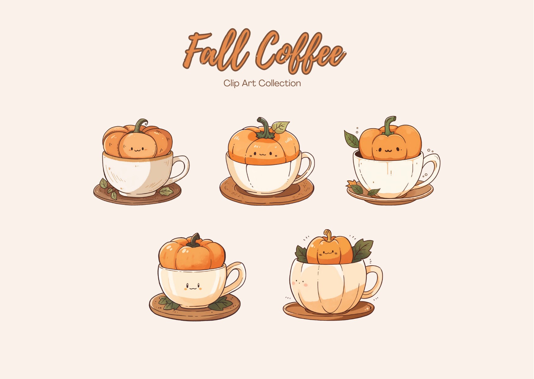 Fall Coffee Clipart - Pumpkin Spice Latte Clipart - Kawaii Cute Autumn ...