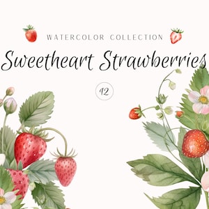 Clipart aquarelle - Sweetheart Strawberries - Card Clipart - Strawberry Clipart - Digital Stickers - Pastel Clipart - Berry Clipart