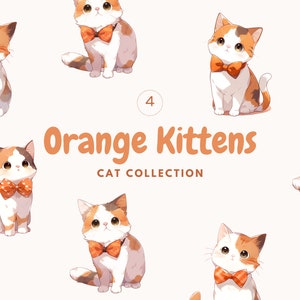 Orange Cat Clipart - Kitten Clip Art - DIY Invitations - Cartoon Clipart - Anime Stickers - Cat Stickers - DIY Tote Bag - Digital Download