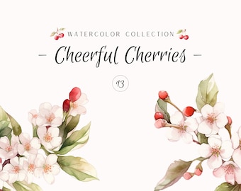 Watercolor Cherry Clipart - Cherry Clip Art - Instant Download - Cherry Art - Cherry Illustration - Digital Cherry Stickers - Commercial Use