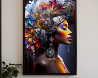 Woman Wall Art| African American Art| Black Woman Art| Black Canvas Wall Art| Living Room Art |Woman Art Abstract| Modern Woman Art|
