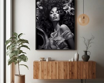 Afro Woman Wall Art| African American Art| Black Woman Art| Black Canvas Wall Art| Living Room Art |Woman Art Abstract| Modern Woman Art|