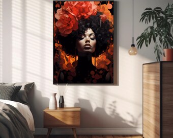 Woman Wall Art| African American Art| Black Woman Art| Black Canvas Wall Art| Living Room Art |Woman Art Abstract| Modern Woman Art|