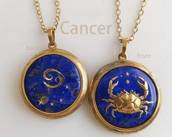 Zodiac pendants. Cancer necklace. Lapis lazuli pendants. Leo, Pisces. Aquarius, Gemini, Taurus. Scorpio  Astrology jewelry. Birthday gifts