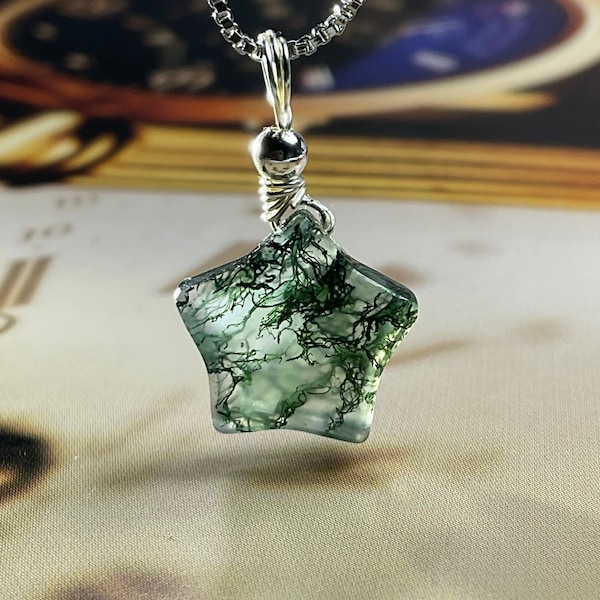 Moss Agate Gemstone Star Pendant - Celestial Pendant - Star Pendant - Gifts for Her