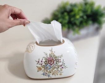 Blossoming Elegance: Hand Painted Ceramic Tissue Holder