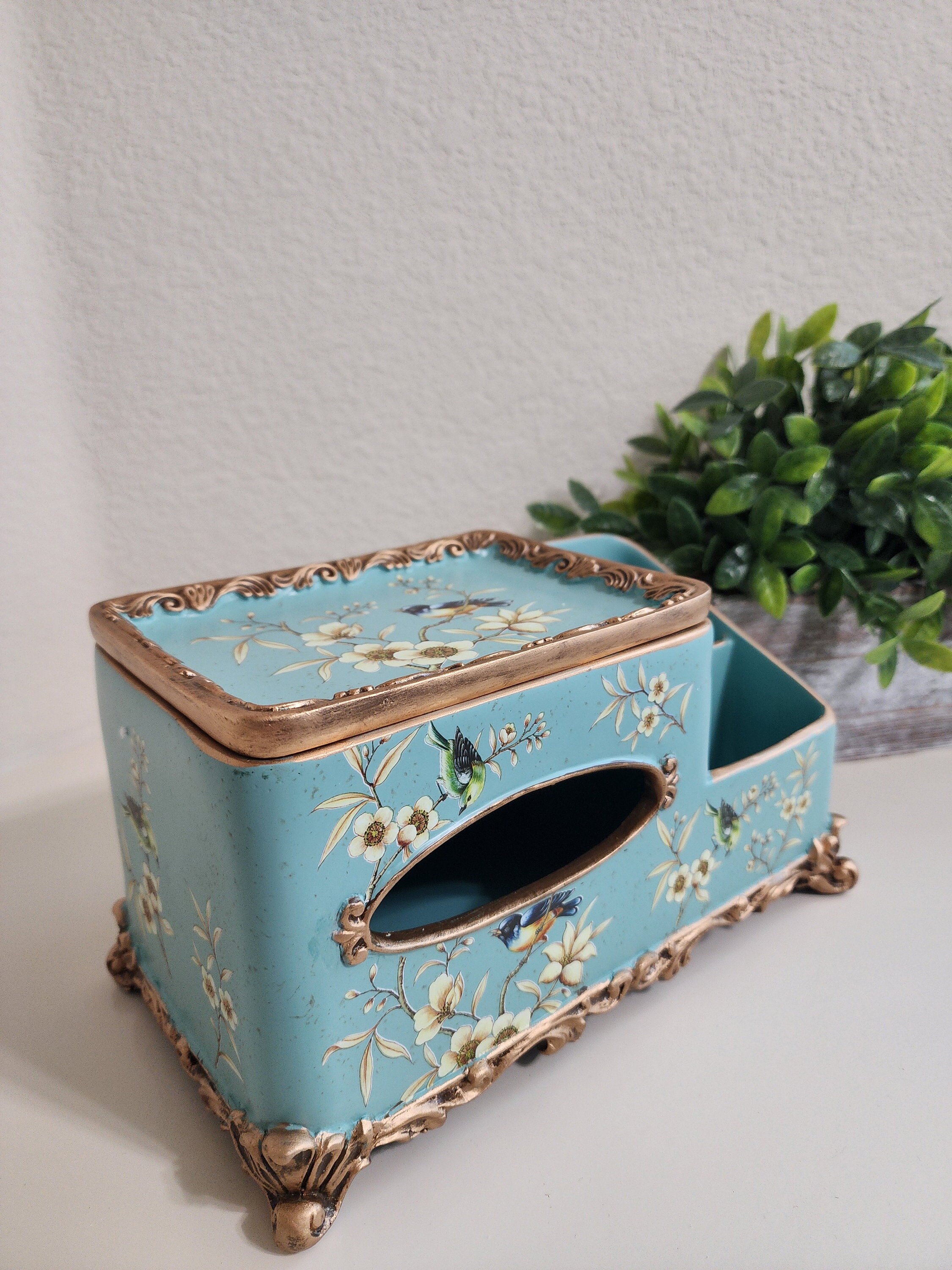 Artistry and Organization Unite: Hand-painted Ceramic Tissue Holder