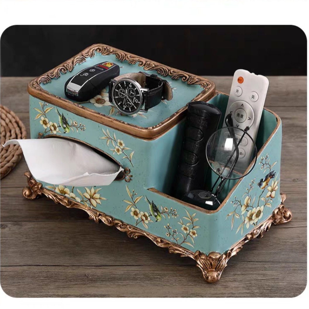 Multi-Functional Tissue Box Cover Rectangle, Leather Decorative Napkin  Dispenser Organizer Caddy with 3 TV Remote Control Holder Compartments