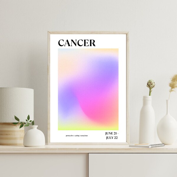 Cancer Aura Digital Art Print, Zodiac Aura Wall Art Prints Poster