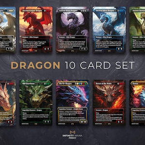 SET di 10 carte Dragons - Carte Proxy Premium, carta Commander Full Art