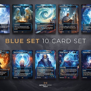 LOT de 10 cartes bleues - Proxy Cards Premium, carte Full Art Commander