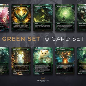 Groene SET 10-kaartenset - Premium proxykaarten, Full Art Commander-kaart