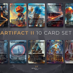 May include: A set of ten fantasy-themed trading cards featuring illustrations of various artifacts. The cards are titled "Artifact II 10 Card Set".